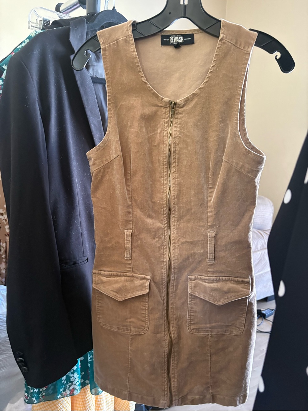 Rewash Tan Corduroy Pinafore with Front Zip